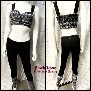 Matching black/snakeskin workout set. Yoga pants w/crop top bra. NEW. All Sizes